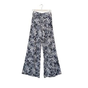 Julian Chang Snake Print Elastic Waist Pull On Wide Leg Pants Black White Sz XS